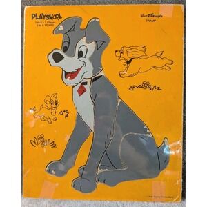 Vintage 1960s Playskool Walt Disney Tramp Wood Tray Puzzle #190-3 Lady & the...‎